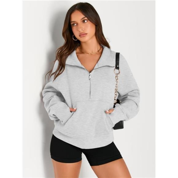 Sweatshirts Half Zip Cropped Pullover Fleece Quarter Zipper Hoodies For Women - Picture 4 of 6